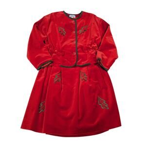 90s Vintage BVB Velvet Holiday Skirt Suit Set Girls Size 8 Made in Italy